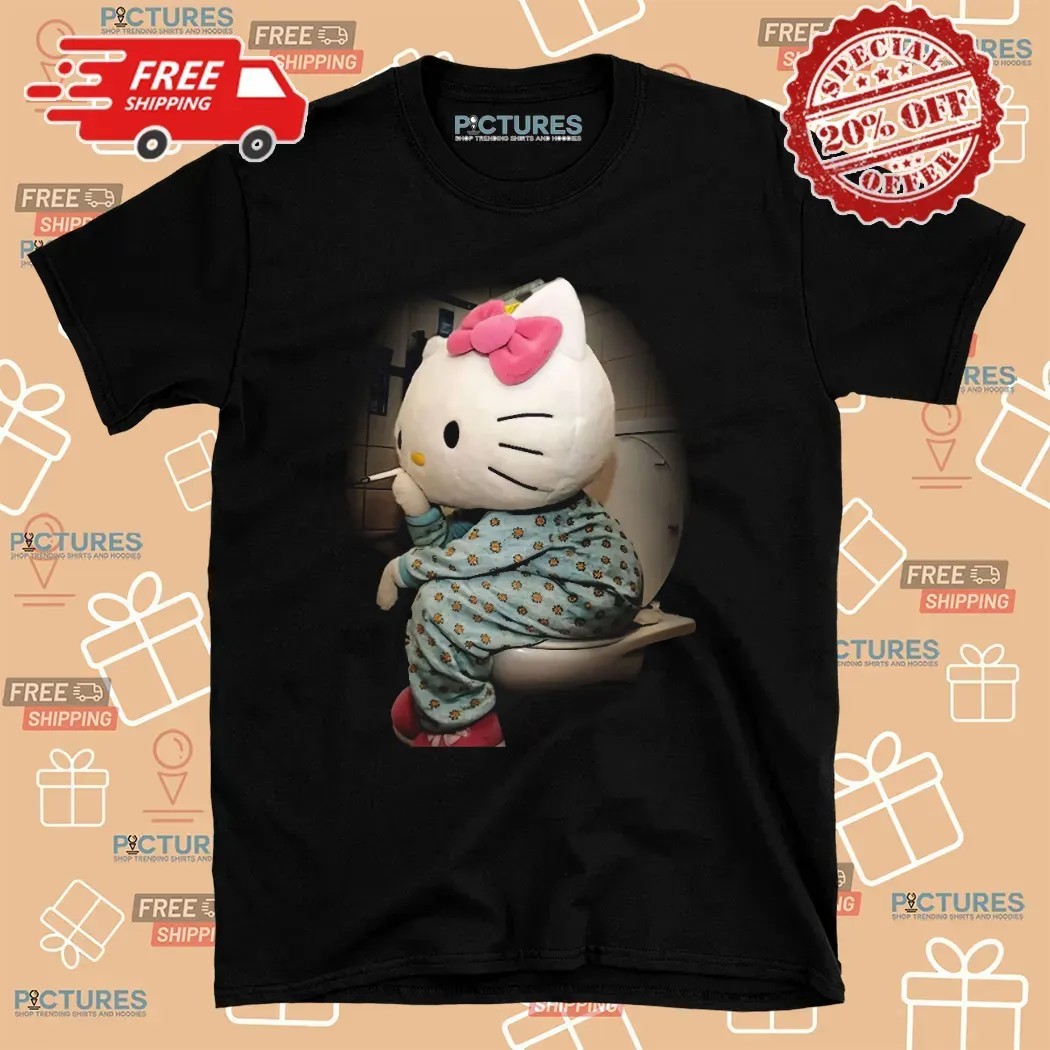 Hello Kitty Smoking In Toilet Meme T Shirt