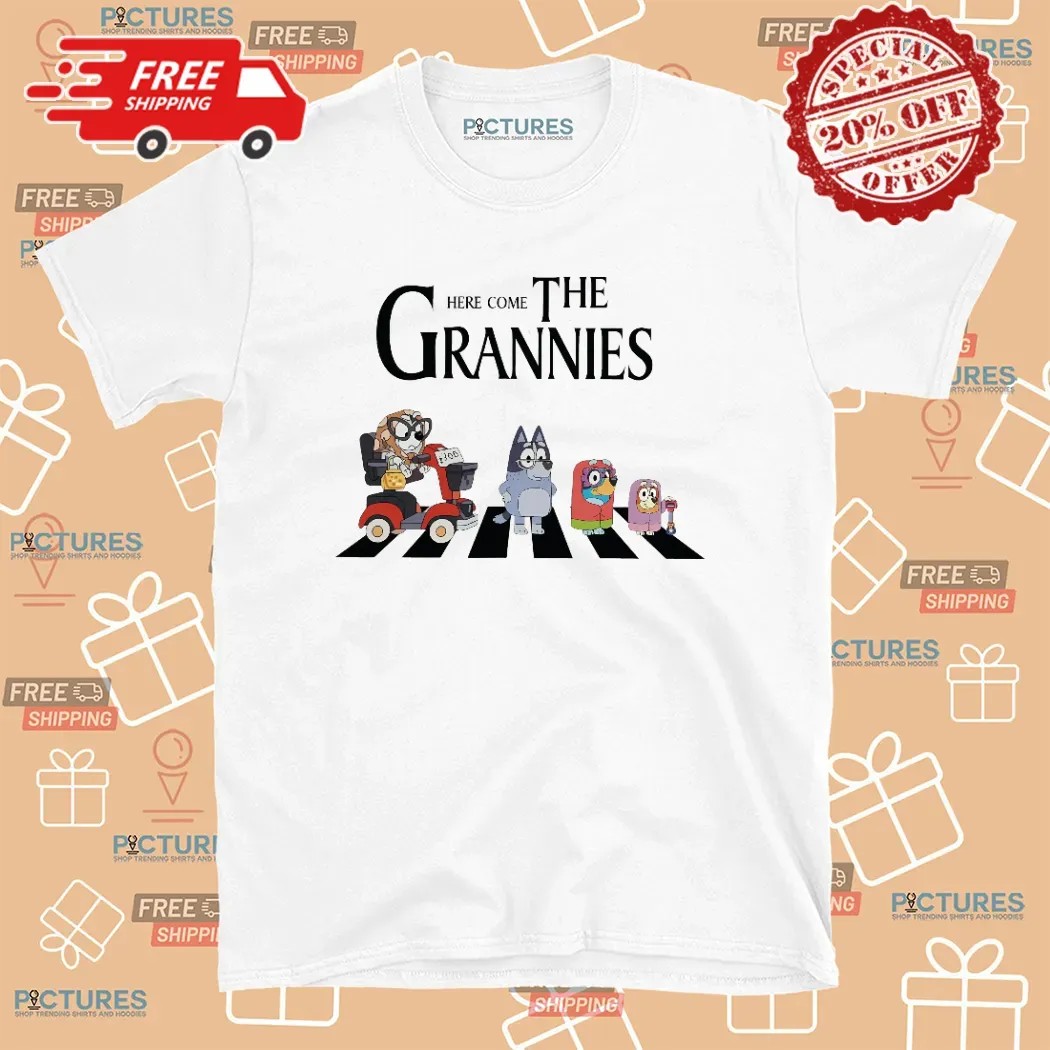 Here Comes the Grannies Bluey Dog Family Cartoon Abbey Road Parody T Shirt