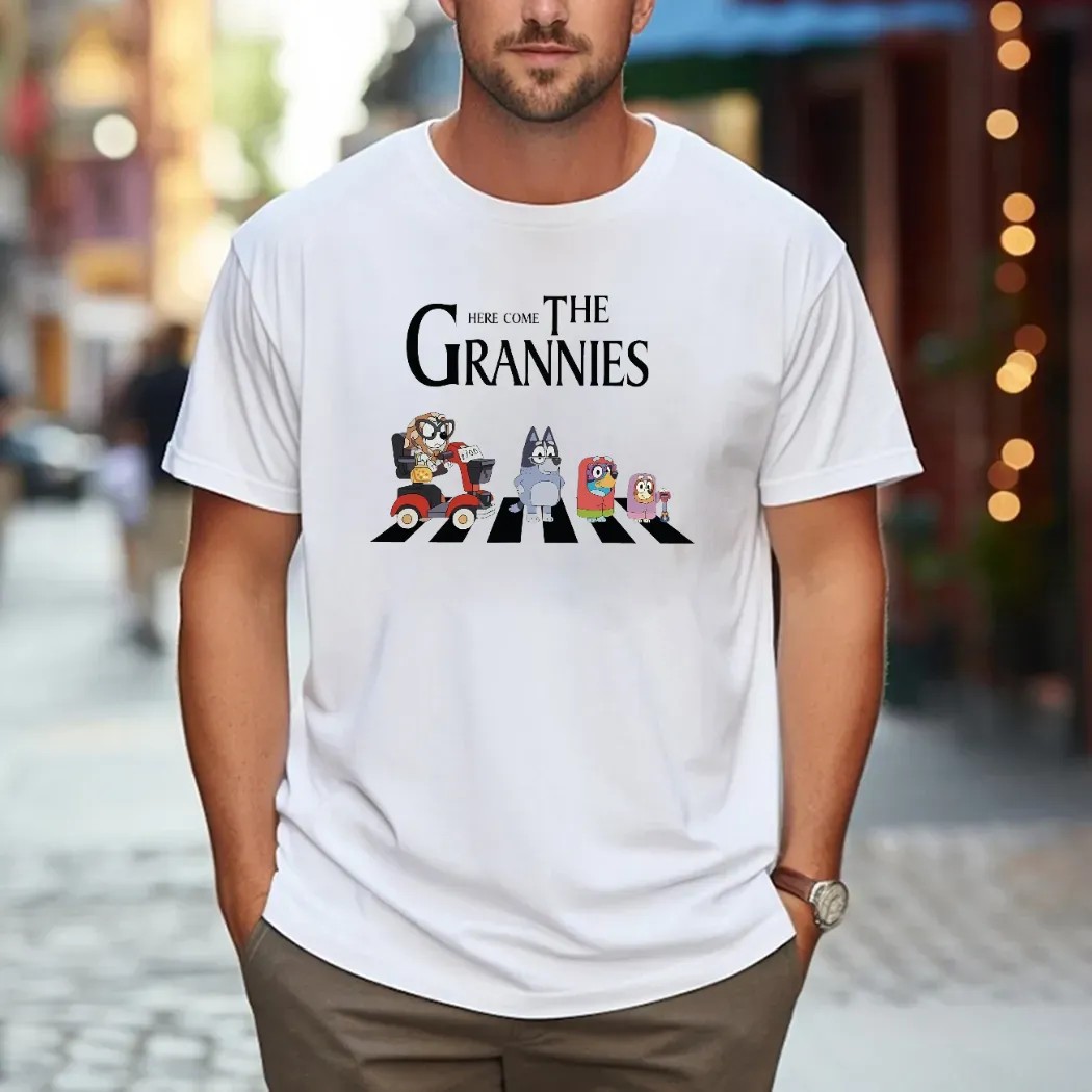 Here Comes the Grannies Bluey Dog Family Cartoon Abbey Road Parody T Shirt