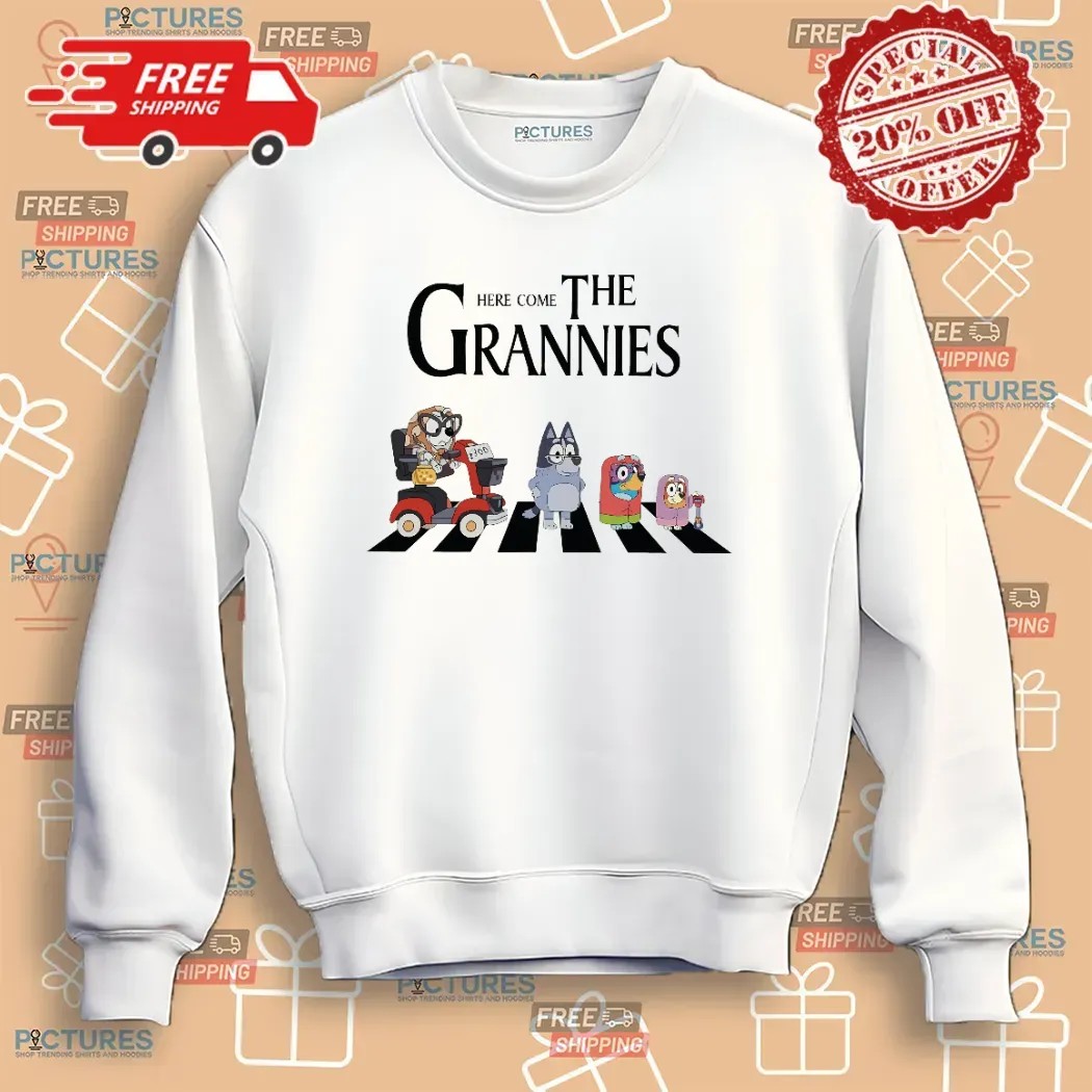 Here Comes the Grannies Bluey Dog Family Cartoon Abbey Road Parody T Shirt
