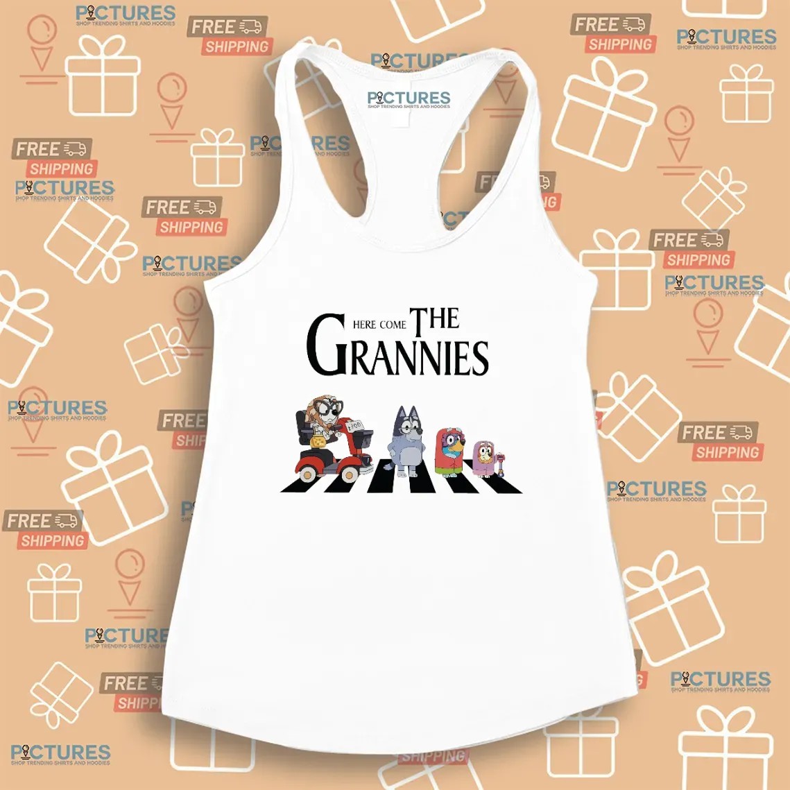 Here Comes the Grannies Bluey Dog Family Cartoon Abbey Road Parody T Shirt