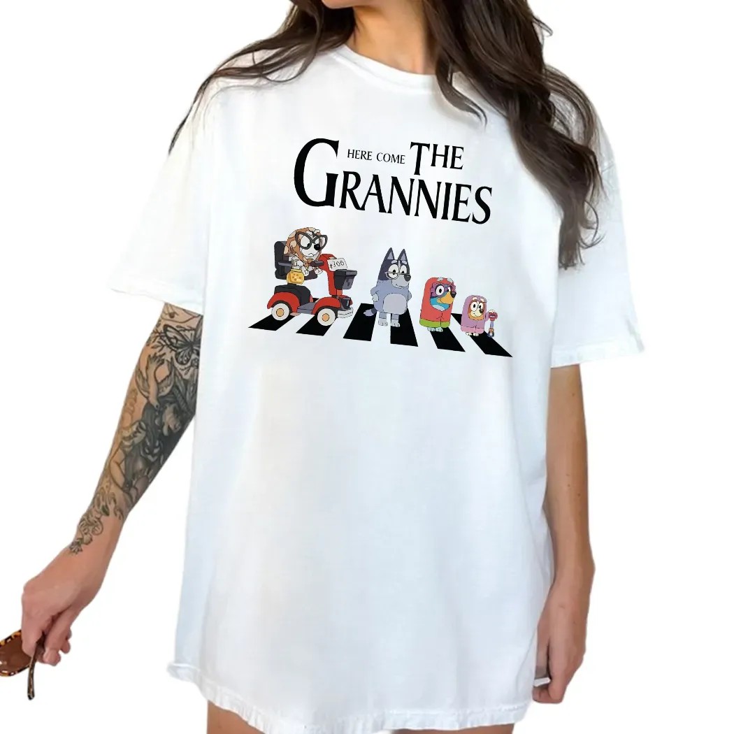 Here Comes the Grannies Bluey Dog Family Cartoon Abbey Road Parody T Shirt