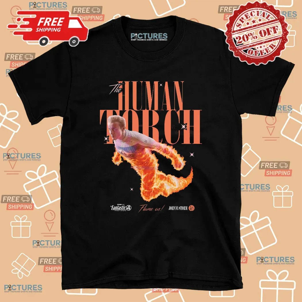 Human Torch Johnny Storm Flame On Marvel Fantastic Four T Shirt