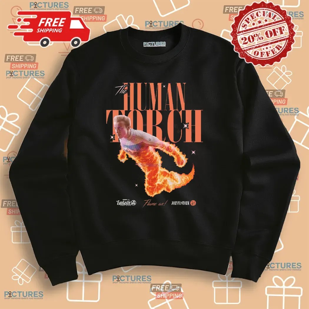Human Torch Johnny Storm Flame On Marvel Fantastic Four T Shirt