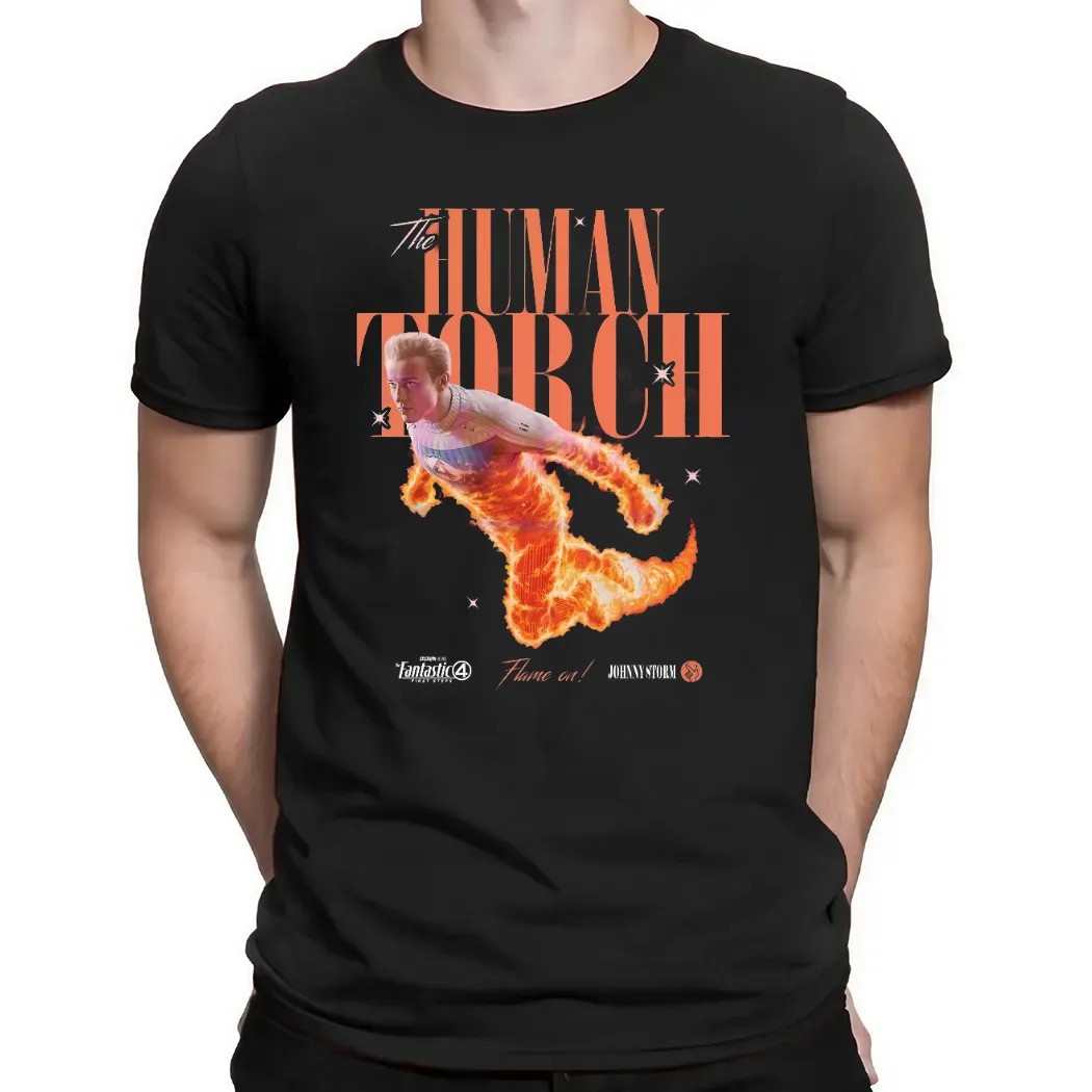 Human Torch Johnny Storm Flame On Marvel Fantastic Four T Shirt