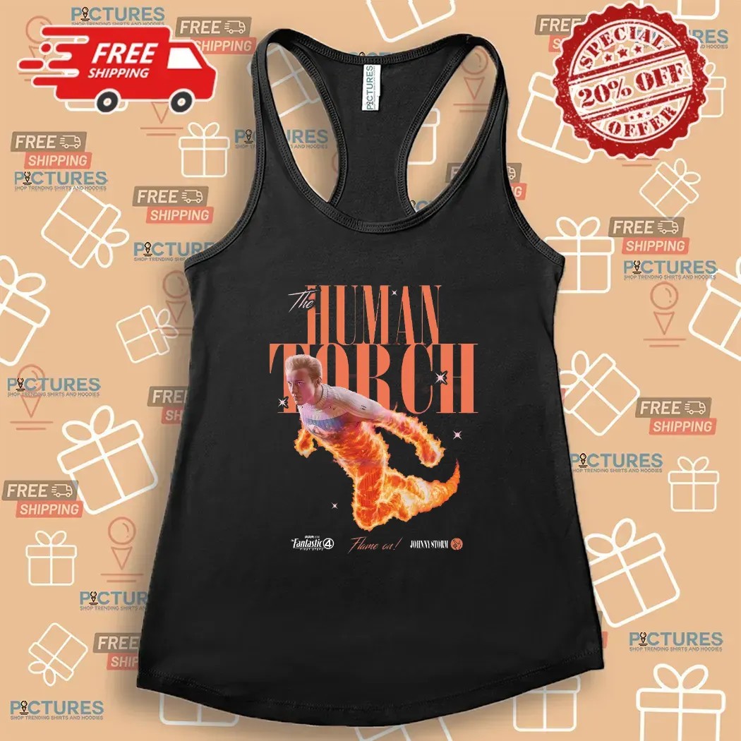 Human Torch Johnny Storm Flame On Marvel Fantastic Four T Shirt