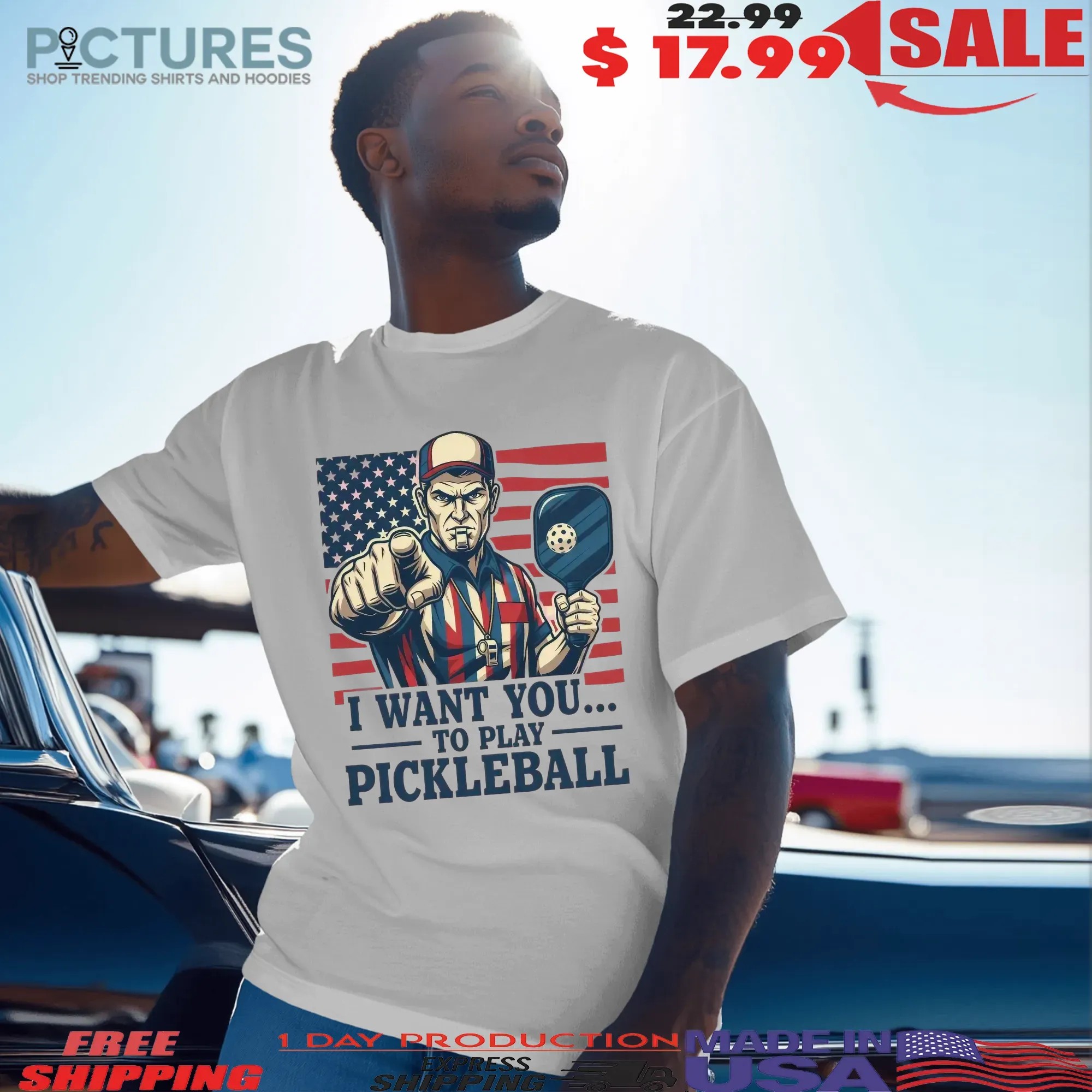 I Want You To Play Pickleball Patriotic Uncle Sam Parody American Flag T Shirt