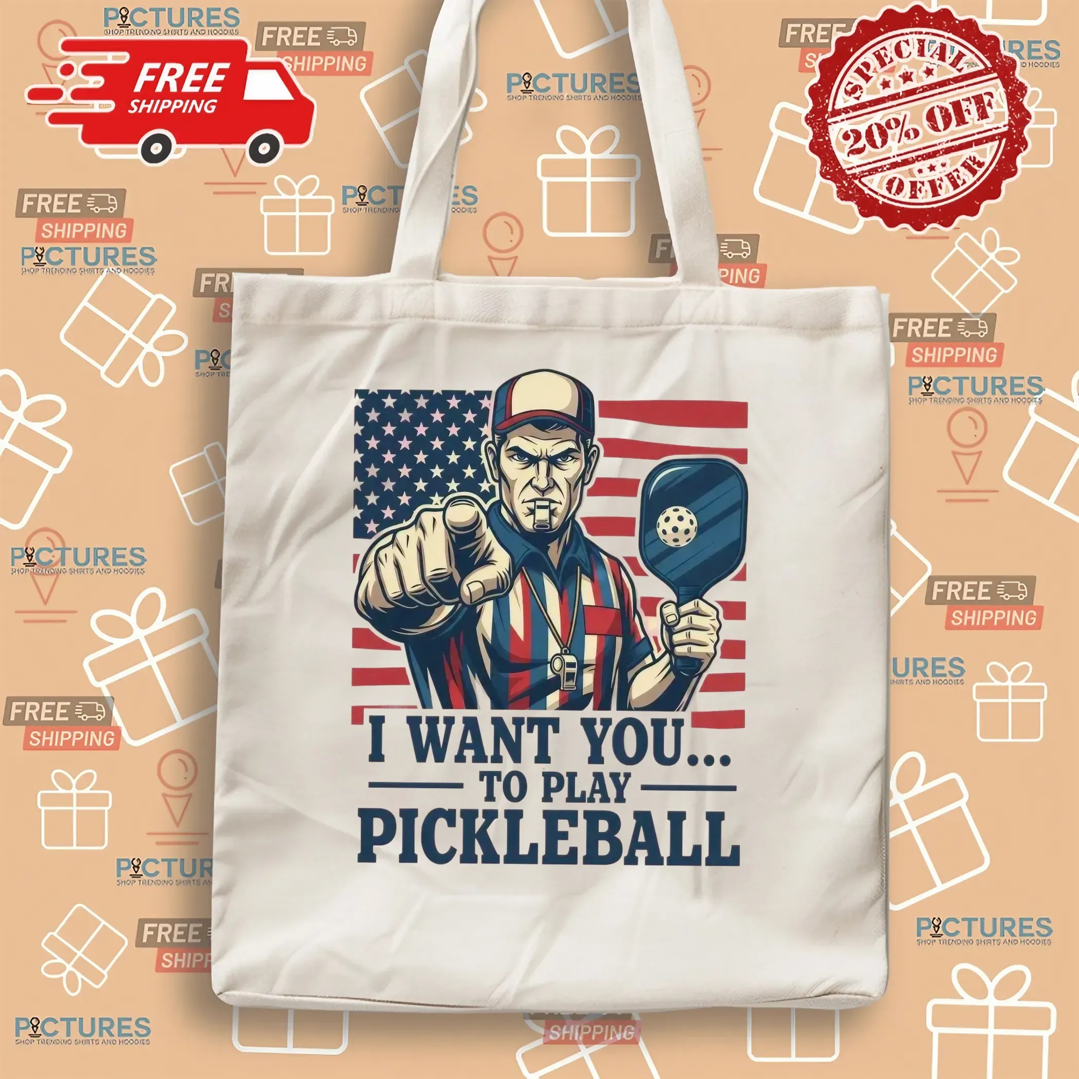 I Want You To Play Pickleball Patriotic Uncle Sam Parody American Flag T Shirt