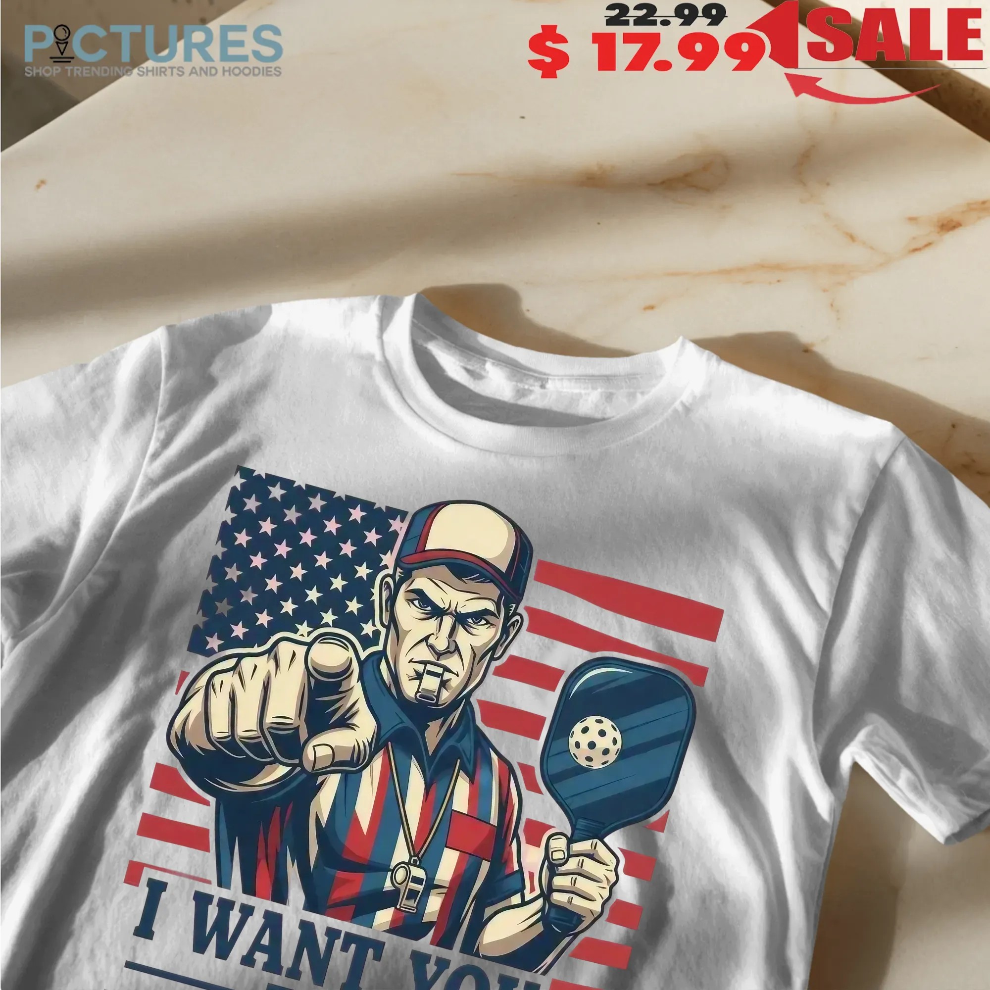 I Want You To Play Pickleball Patriotic Uncle Sam Parody American Flag T Shirt