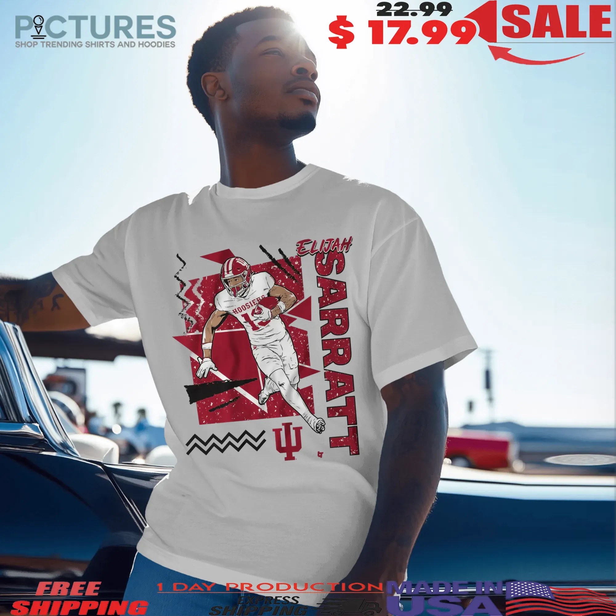 Indiana Football Elijah Sarratt 90s Style Graphic T Shirt
