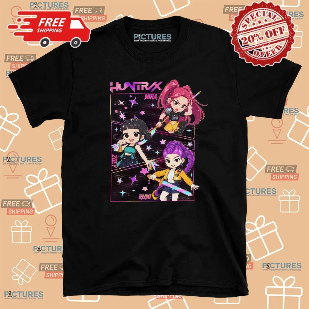 Kpop Demon Hunters Huntrix Mira Zoey Rumi Chibi T Shirt Kpop Demon Hunters Huntrix Mira Zoey Rumi Chibi T Shirt