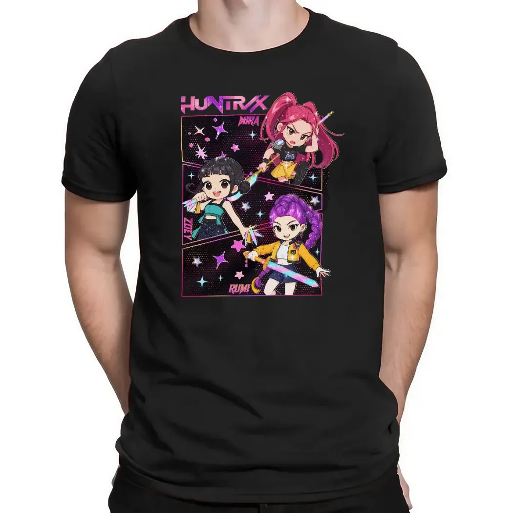 Kpop Demon Hunters Huntrix Mira Zoey Rumi Chibi T Shirt Kpop Demon Hunters Huntrix Mira Zoey Rumi Chibi T Shirt