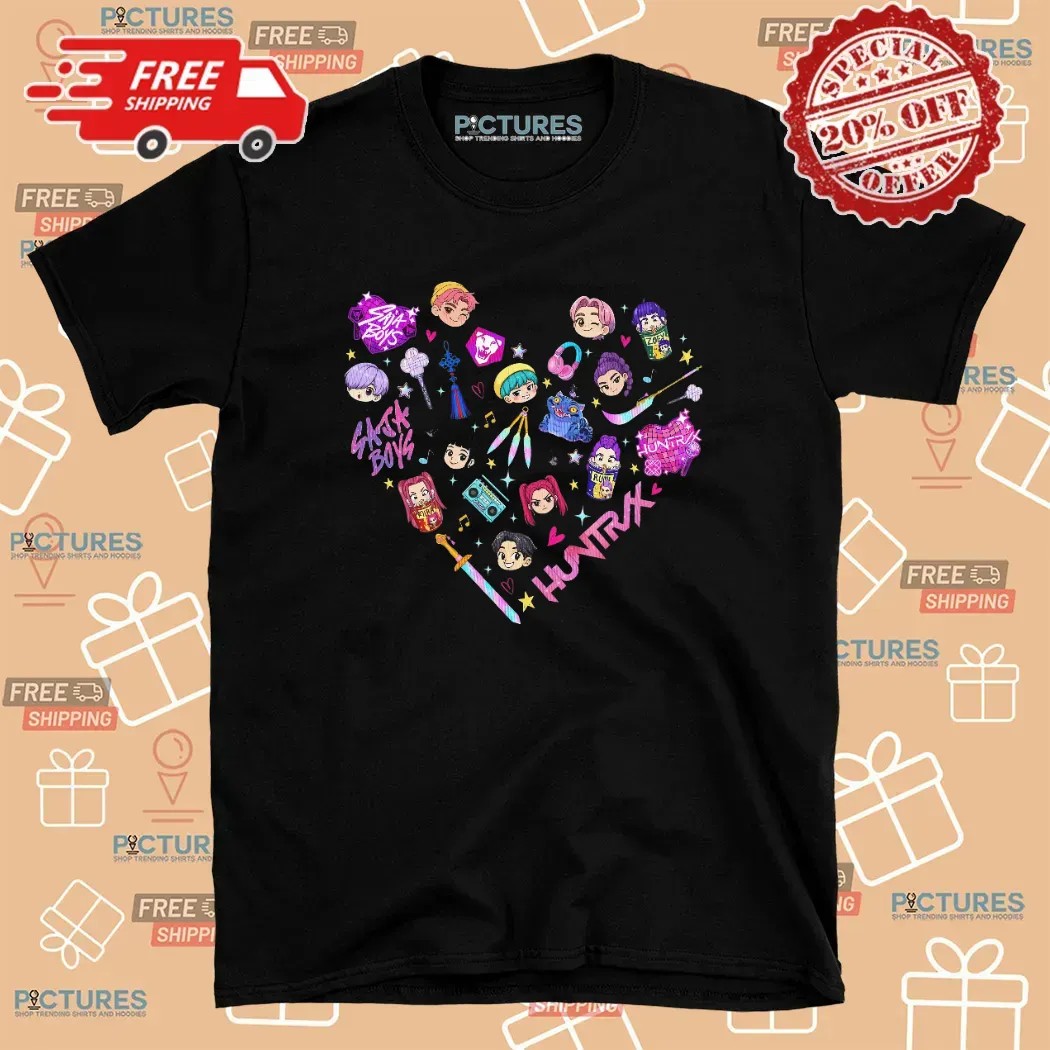 Kpop Demon Hunters Huntrix PIN Saja Boys Band Heart T Shirt Kpop Demon Hunters Huntrix PIN Saja Boys Band Heart T Shirt