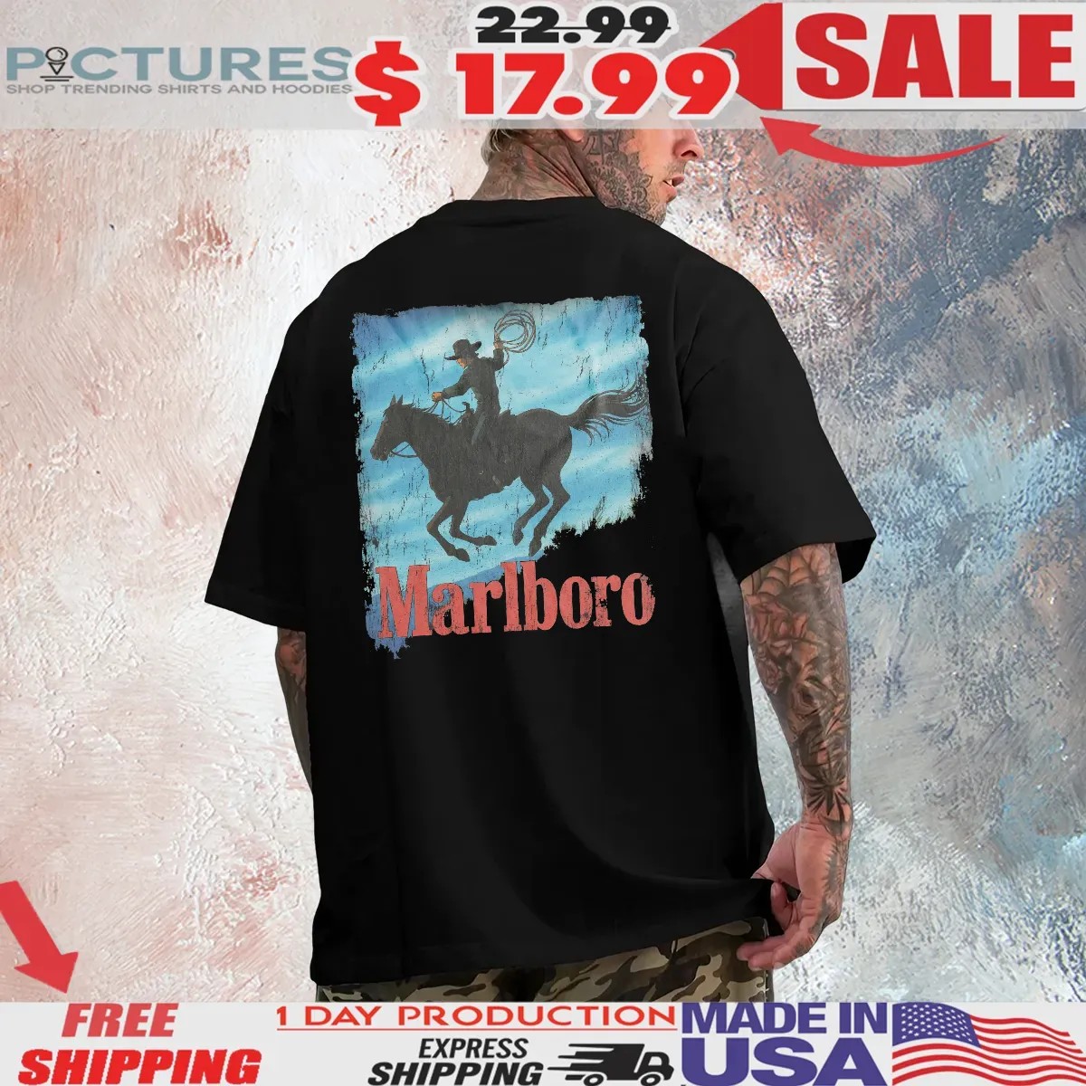 Marlboro Cowboy Blue Sky T Shirt