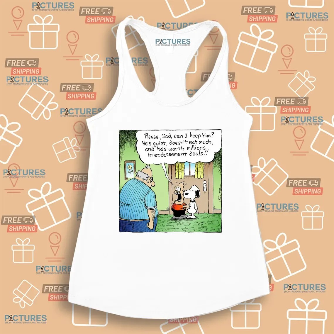 Please Dad Can I Keep Him Snoopy He's Quiet Doesn't Eat Much T Shirt