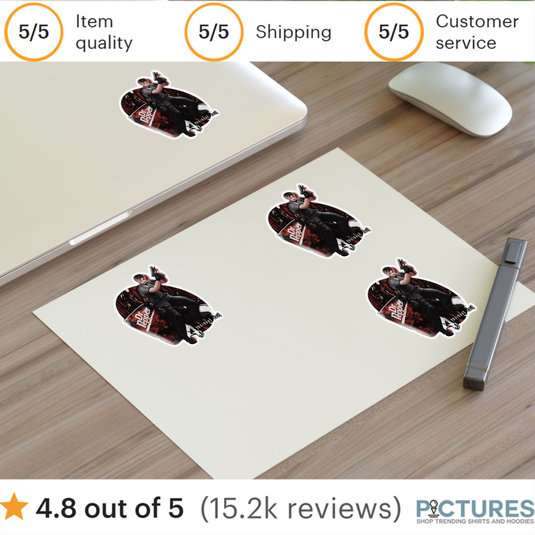 Resident Evil Leon Kennedy Dr Pepper Soft Drink Video Game Mashup Sticker Sheet Resident Evil Leon Kennedy Dr Pepper Soft Drink Video Game Mashup Sticker Sheet