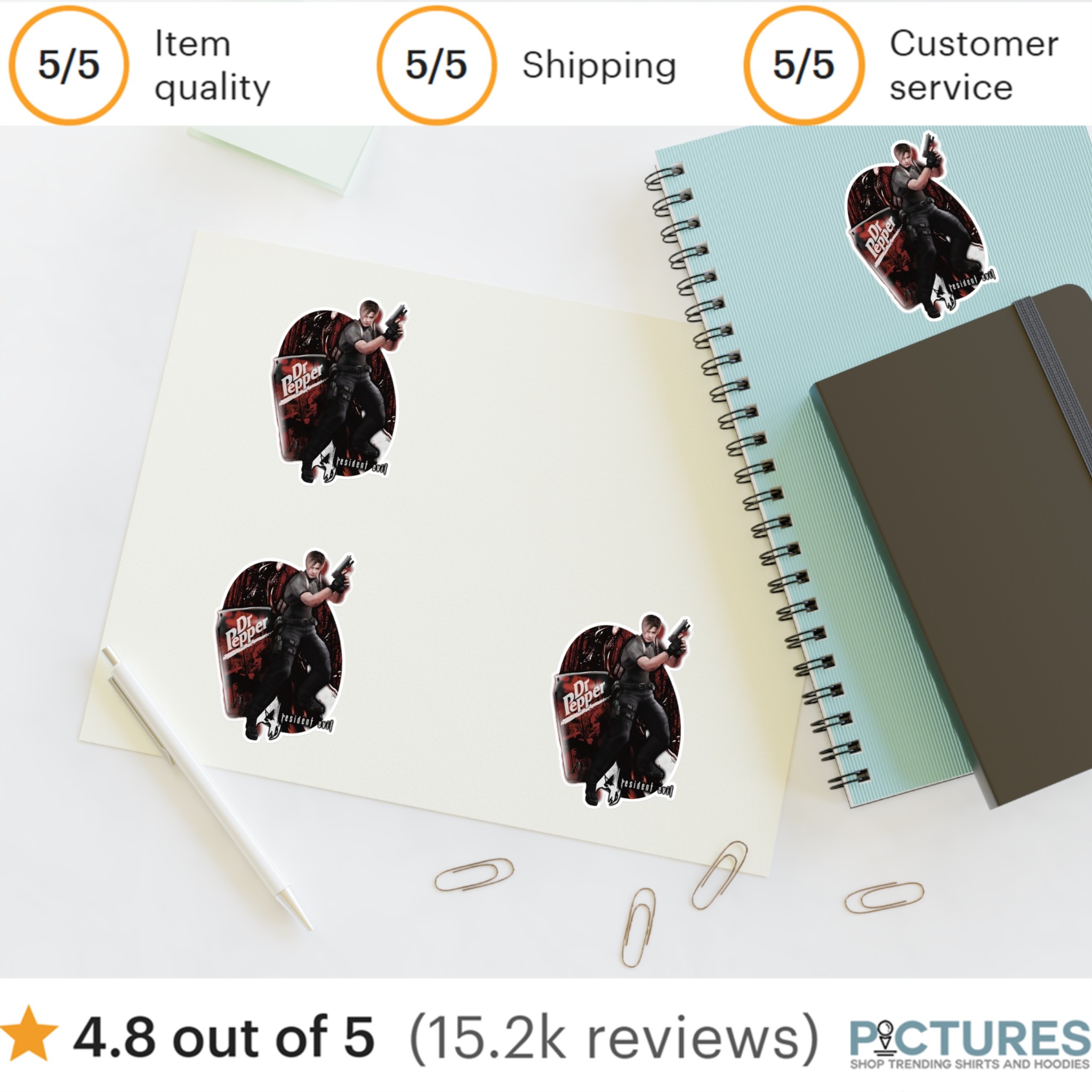 Resident Evil Leon Kennedy Dr Pepper Soft Drink Video Game Mashup Sticker Sheet Resident Evil Leon Kennedy Dr Pepper Soft Drink Video Game Mashup Sticker Sheet