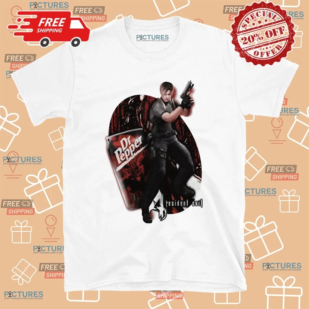 Resident Evil Leon Kennedy Dr Pepper Soft Drink Video Game Mashup T Shirt