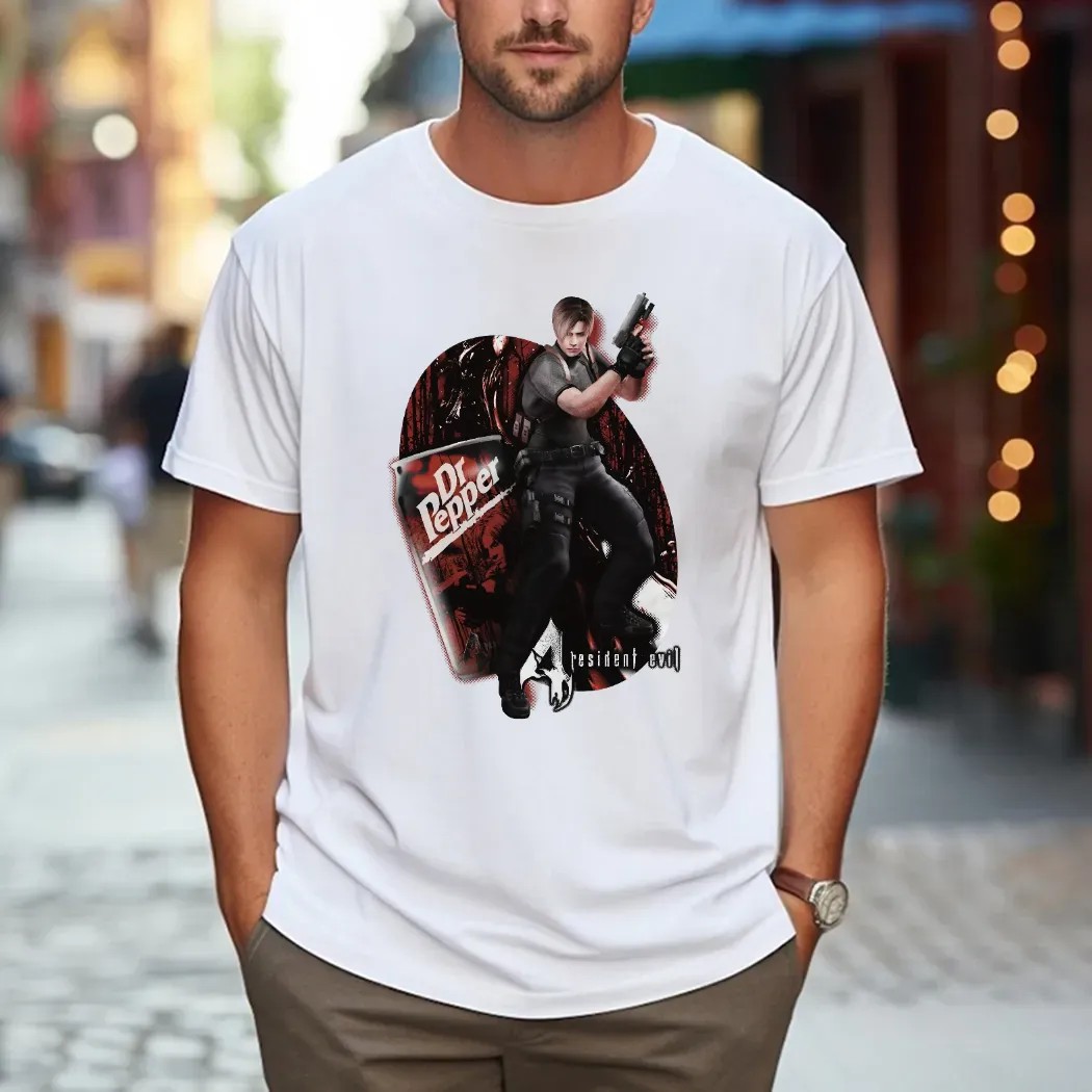 Resident Evil Leon Kennedy Dr Pepper Soft Drink Video Game Mashup T Shirt