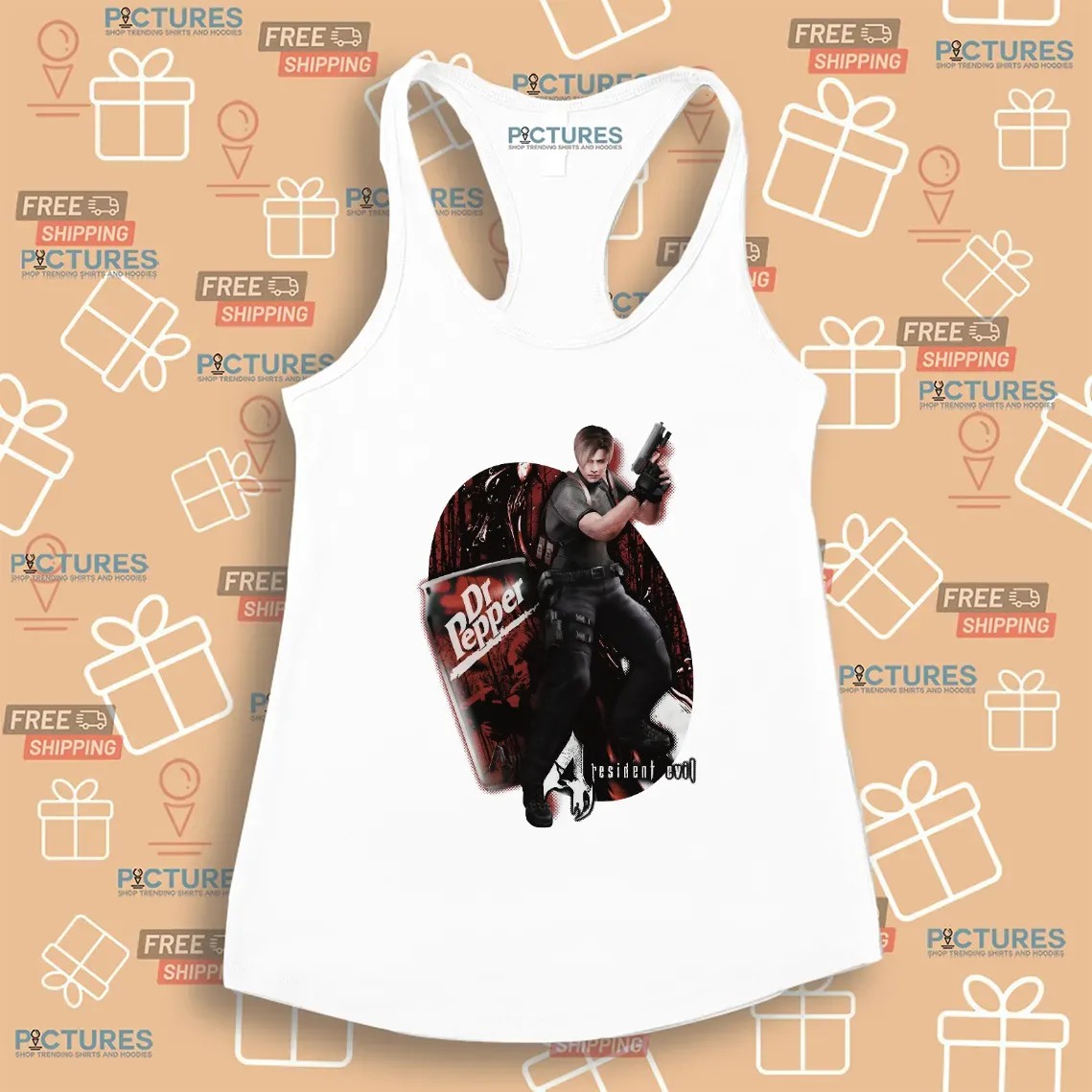 Resident Evil Leon Kennedy Dr Pepper Soft Drink Video Game Mashup T Shirt