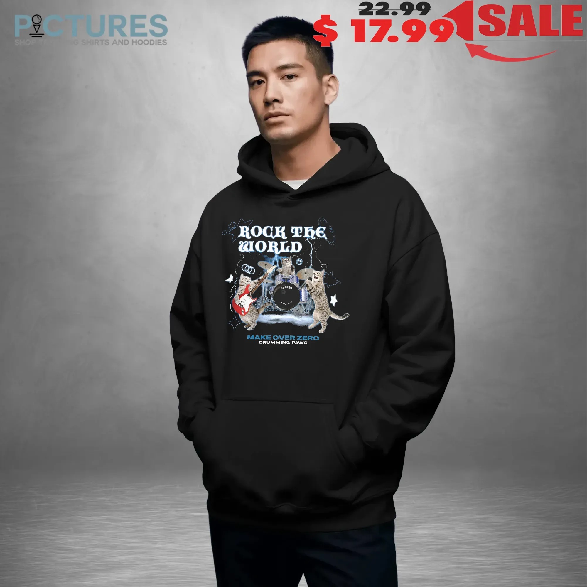 Rock The World Make Over Zero Cats Drumming Paws T Shirt