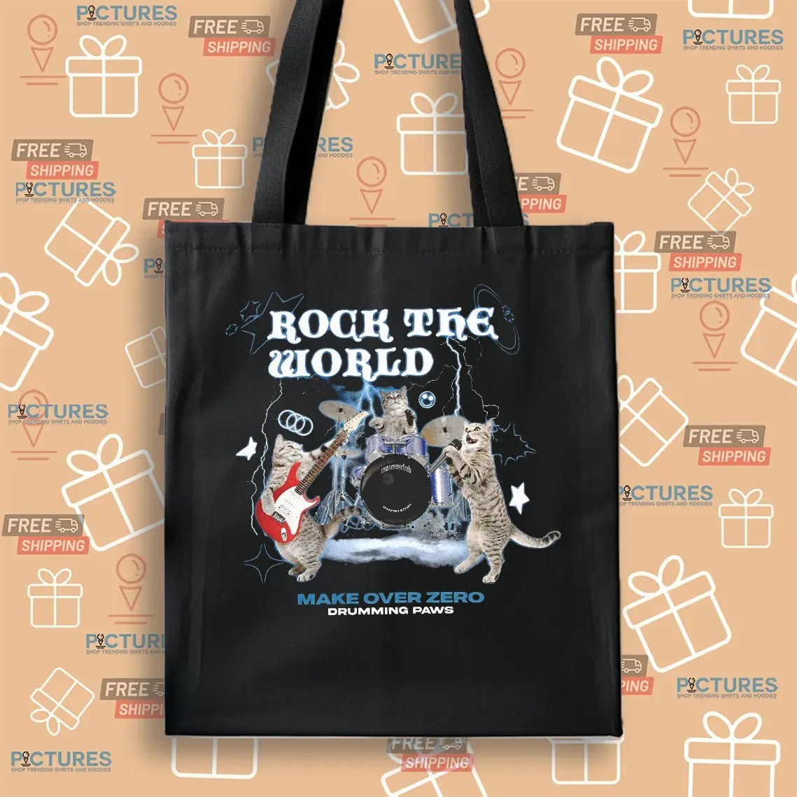 Rock The World Make Over Zero Cats Drumming Paws T Shirt