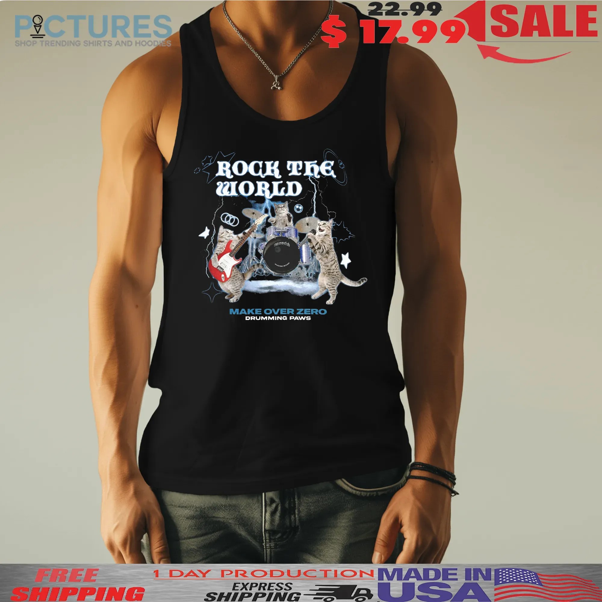 Rock The World Make Over Zero Cats Drumming Paws T Shirt