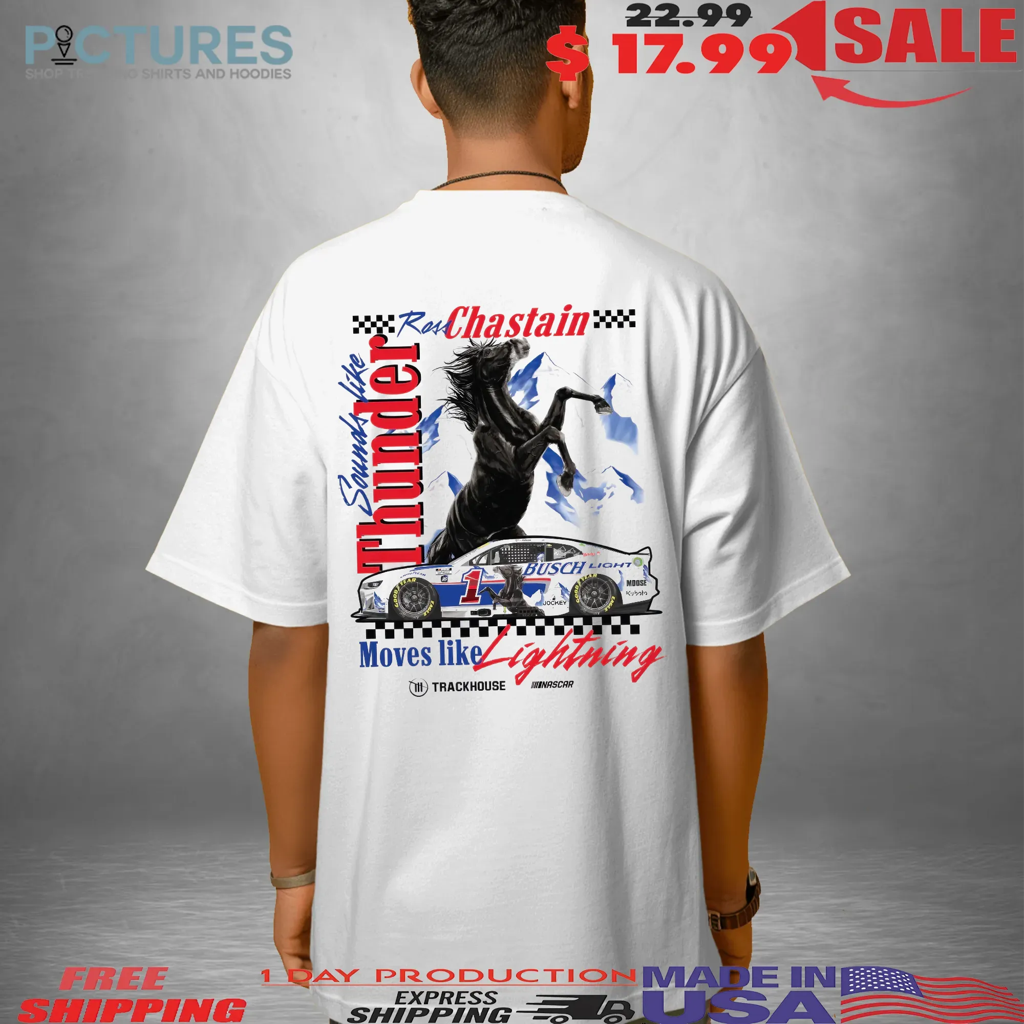 Ross Chastain Thunder 2025 Busch Light Moves Like Lightning T Shirt