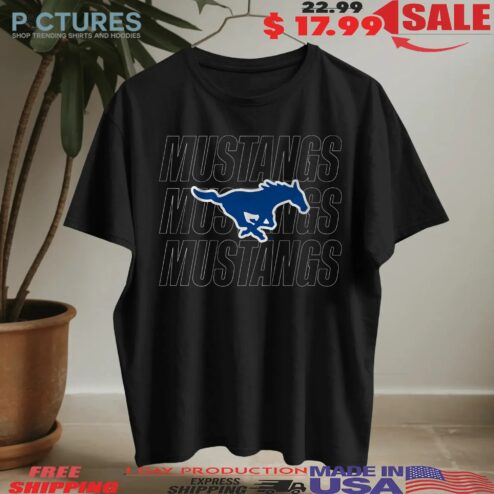 SMU Mustangs Football Repeating Wordmark T Shirt