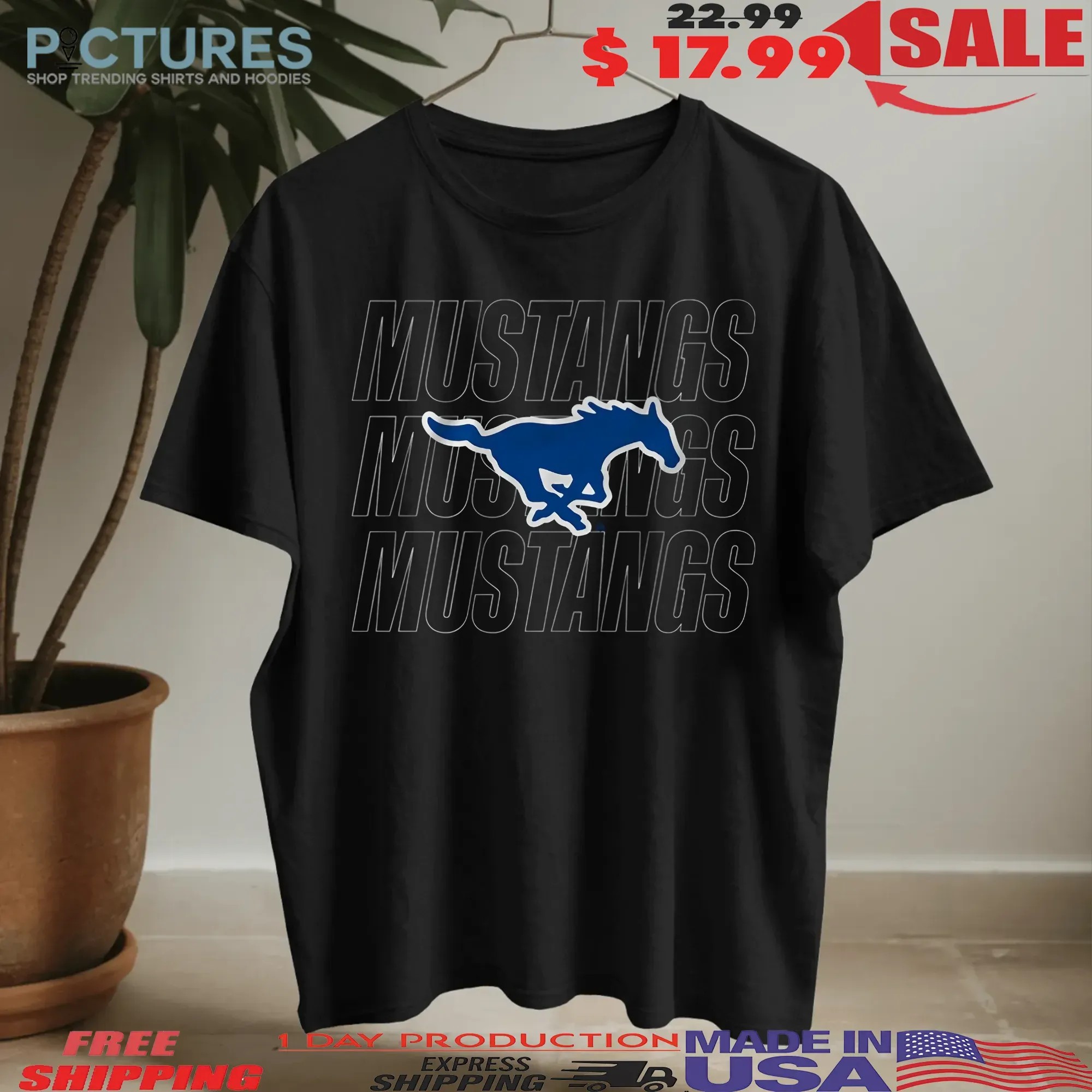 SMU Mustangs Football Repeating Wordmark T Shirt