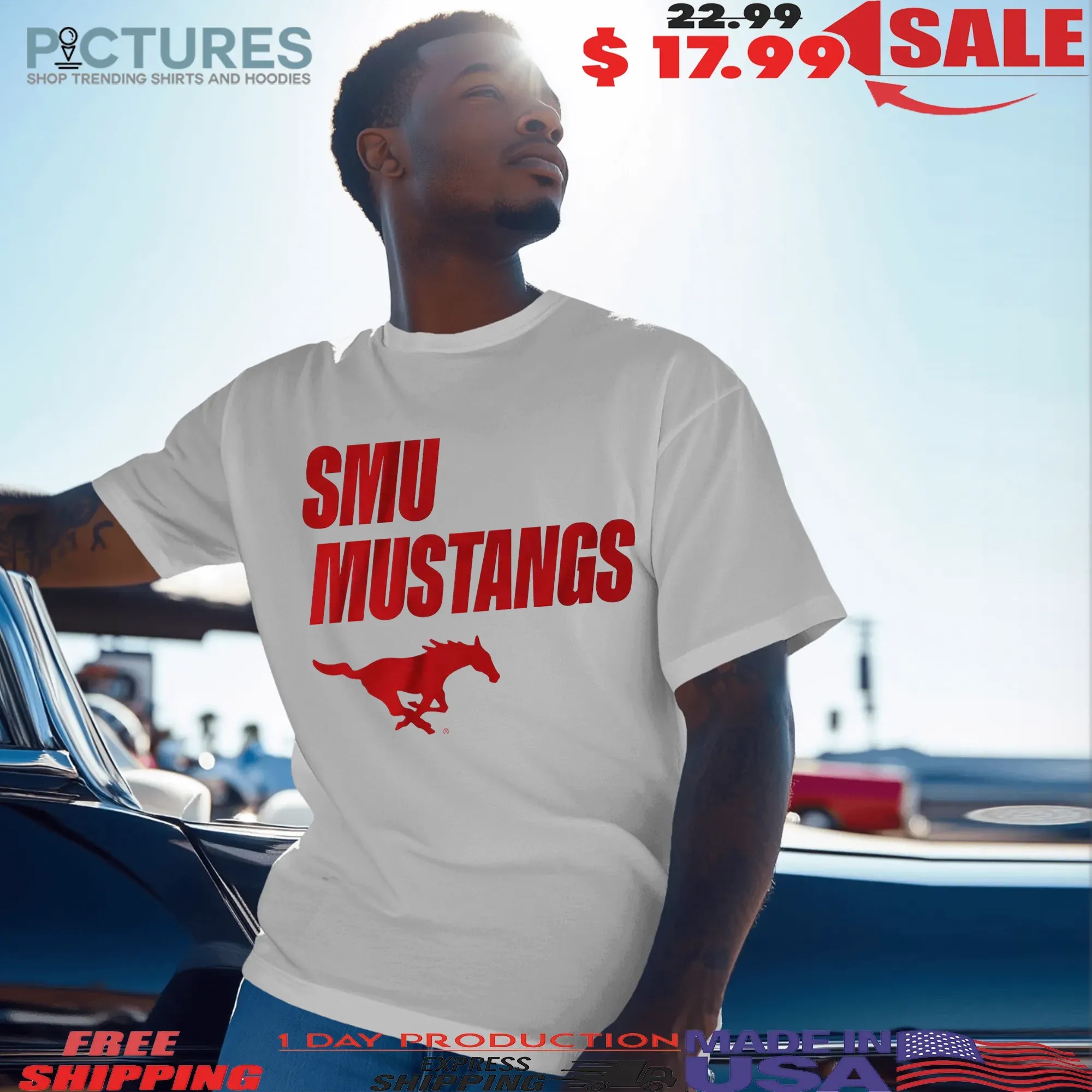 SMU Mustangs Logo and Wordmark T Shirt
