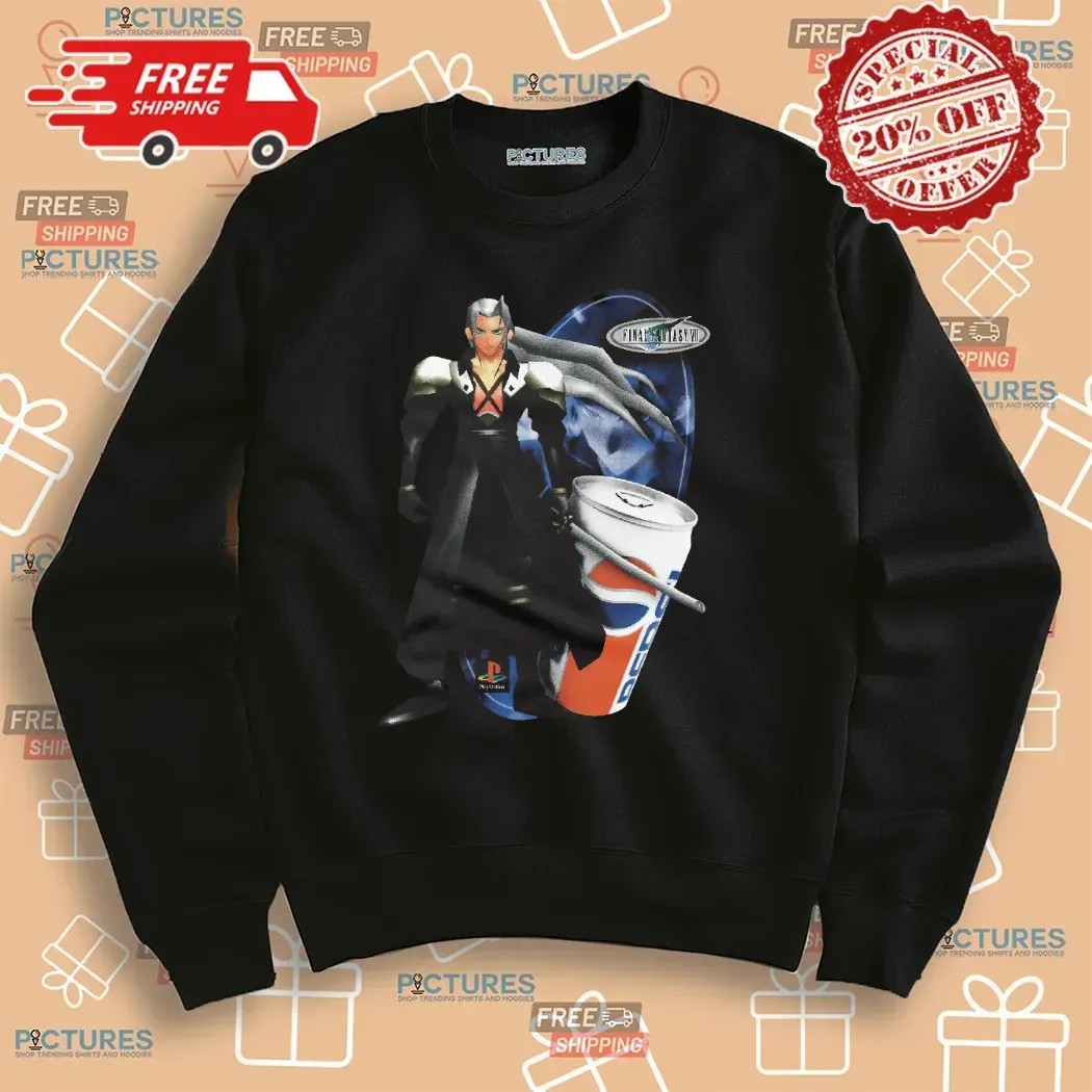 Sephiroth Final Fantasy VII Pepsi Video Game Soft Drink Mashup T Shirt Sephiroth Final Fantasy VII Pepsi Video Game Soft Drink Mashup T Shirt