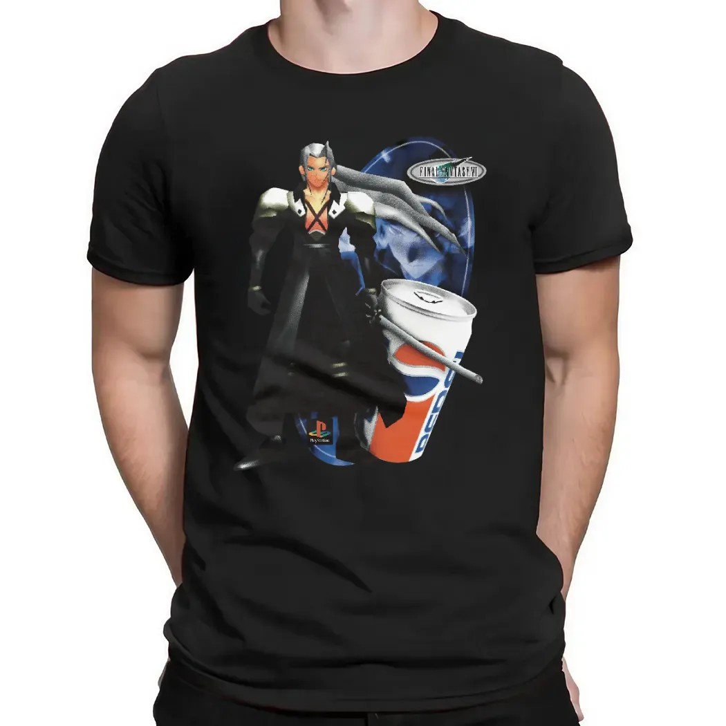Sephiroth Final Fantasy VII Pepsi Video Game Soft Drink Mashup T Shirt Sephiroth Final Fantasy VII Pepsi Video Game Soft Drink Mashup T Shirt