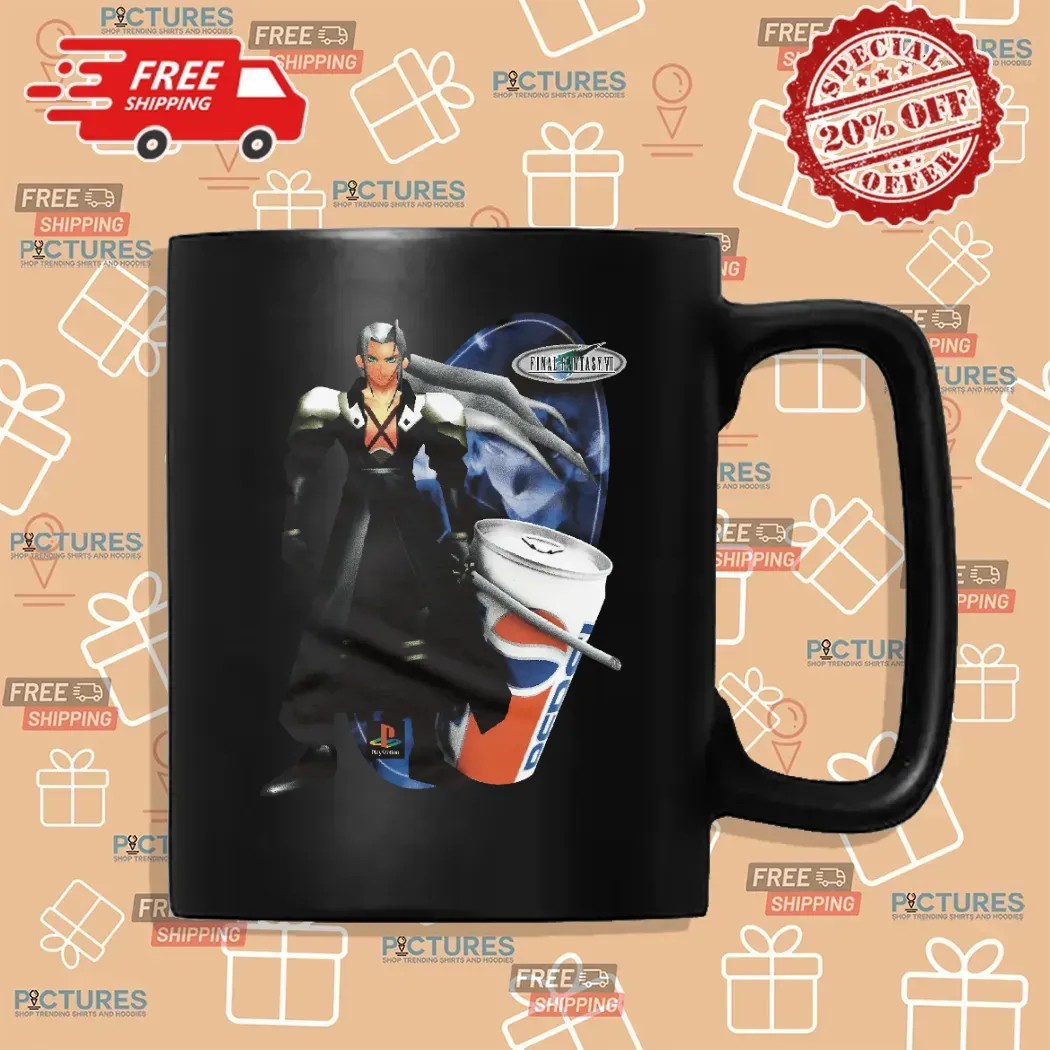 Sephiroth Final Fantasy VII Pepsi Video Game Soft Drink Mashup T Shirt Sephiroth Final Fantasy VII Pepsi Video Game Soft Drink Mashup T Shirt