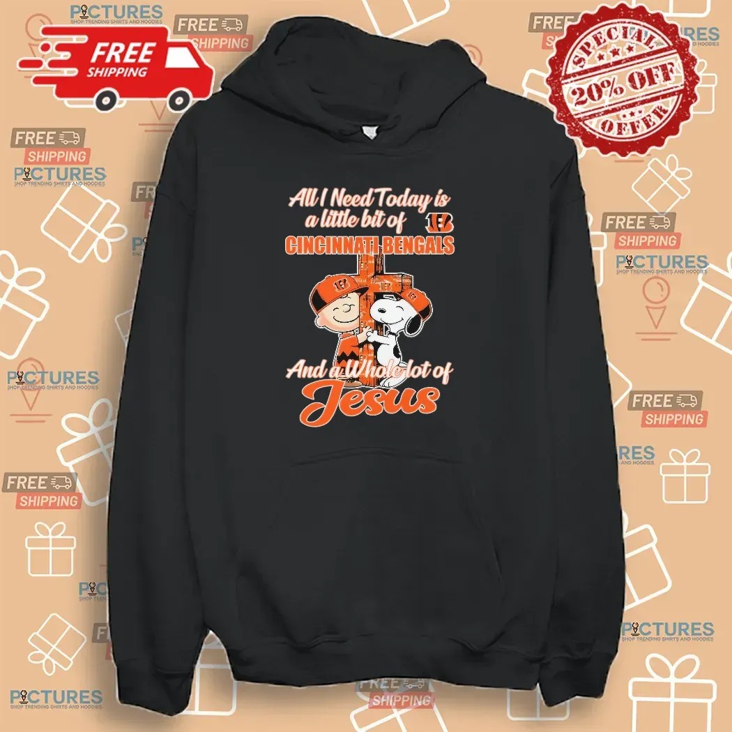 Snoopy And Charlie Brown All I Need Today Is A Little Bit Of Cincinnati Bengals And A Whole Lot Of Jesus Cross T Shirt