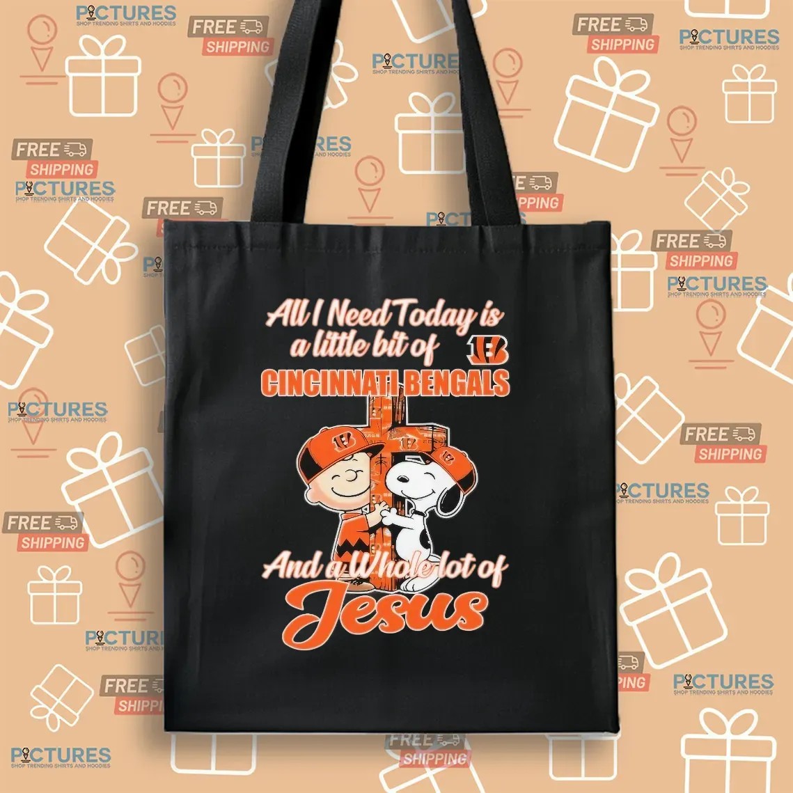 Snoopy And Charlie Brown All I Need Today Is A Little Bit Of Cincinnati Bengals And A Whole Lot Of Jesus Cross T Shirt