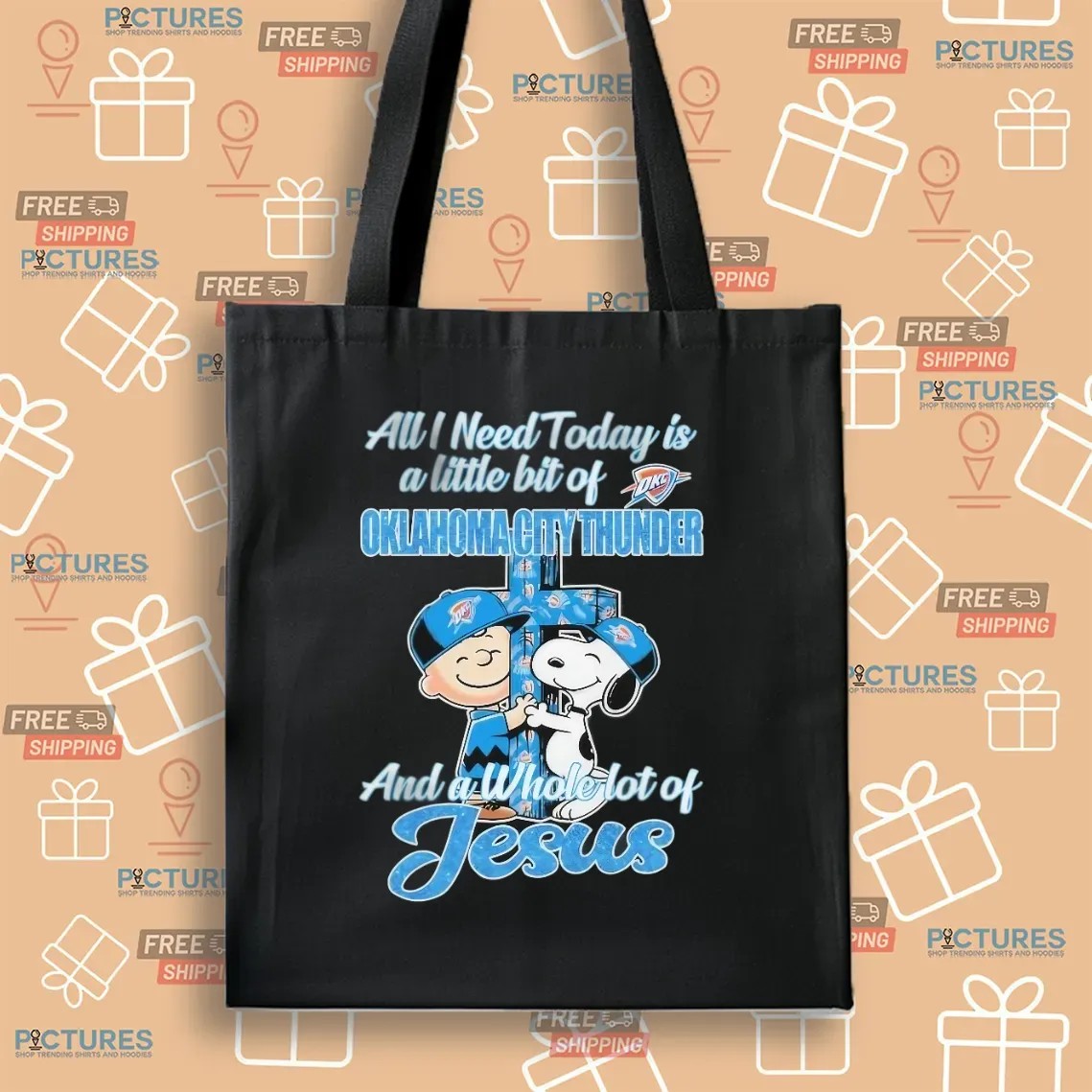 Snoopy And Charlie Brown All I Need Today Is A Little Bit Of Oklahoma City Thunder And A Whole Lot Of Jesus Cross T Shirt