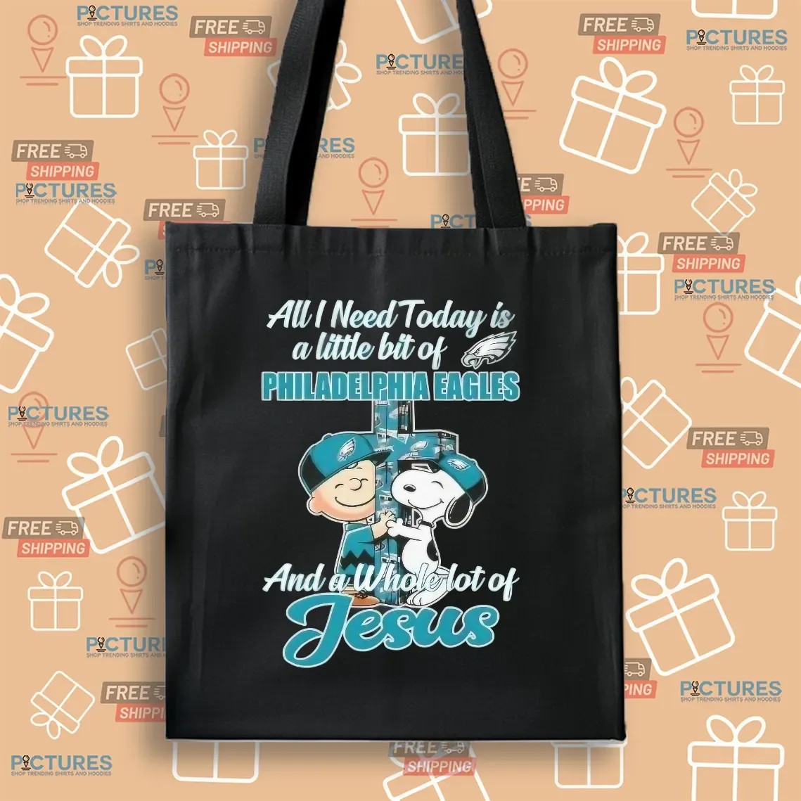 Snoopy And Charlie Brown All I Need Today Is A Little Bit Of Philadelphia Eagles And A Whole Lot Of Jesus Cross T Shirt