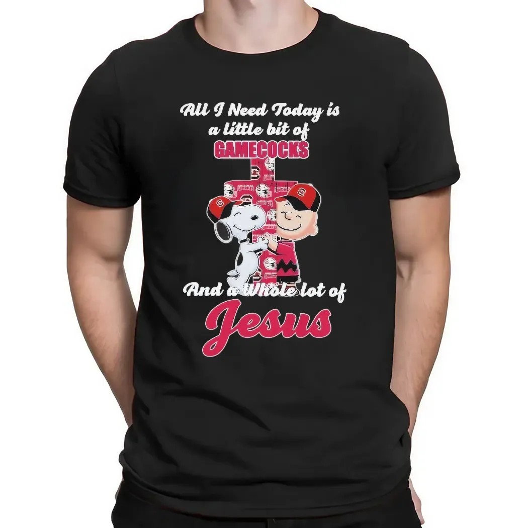 Snoopy And Charlie Brown All I Need Today Is A Little Bit Of South Carolina Gamecocks And A Whole Lot Of Jesus Cross T Shirt