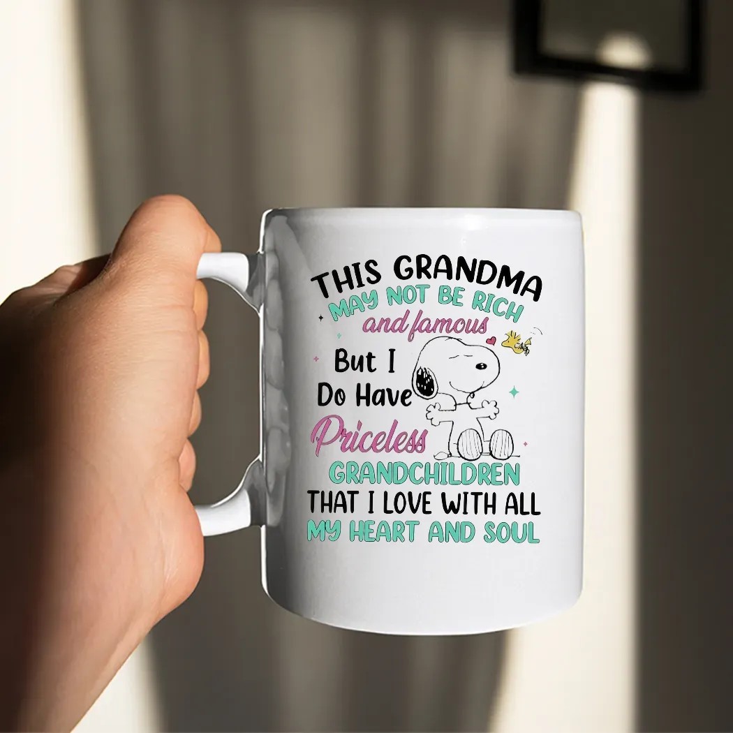 Snoopy And Woodstock This Grandma May Not Be Rich And Famous But I Do Have Priceless Grandchildren That I Love With All My Heart And Soul T Shirt