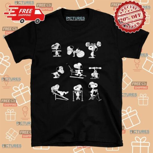 Snoopy Gym Workout Poses Peanuts Cartoon Fitness Graphic T Shirt