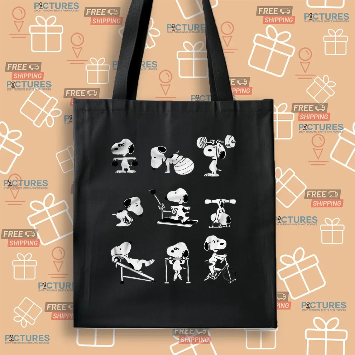 Snoopy Gym Workout Poses Peanuts Cartoon Fitness Graphic T Shirt