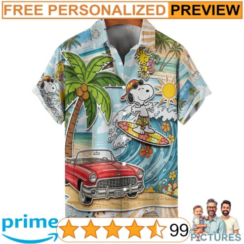 Snoopy Hawaiian Surfing Cute Peanuts Cartoon Summer Beach Car 3D All Over Print Shirt