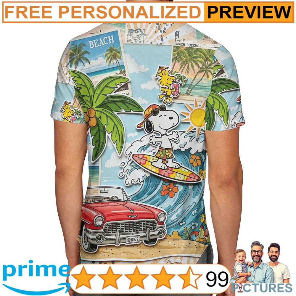 Snoopy Hawaiian Surfing Cute Peanuts Cartoon Summer Beach Car 3D All Over Print Shirt