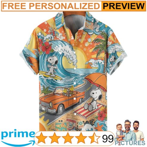 Snoopy Woodstock Summer Beach Peanuts Cartoon Surfing and Travel Graphic 3D All Over Print Shirt