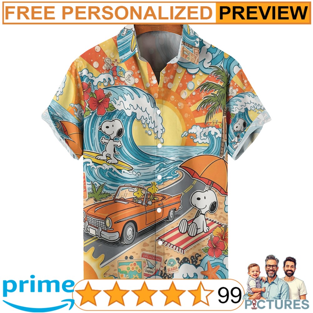 Snoopy Woodstock Summer Beach Peanuts Cartoon Surfing and Travel Graphic 3D All Over Print Shirt