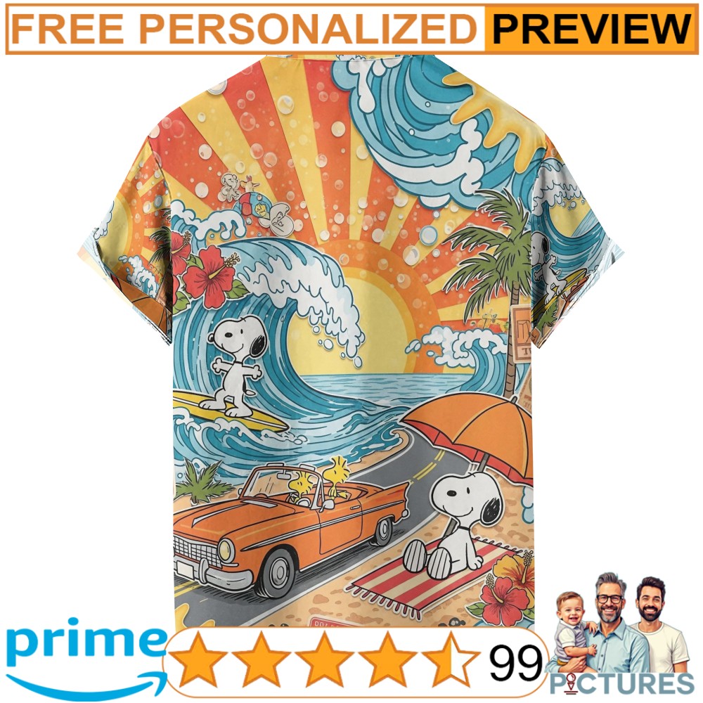 Snoopy Woodstock Summer Beach Peanuts Cartoon Surfing and Travel Graphic 3D All Over Print Shirt