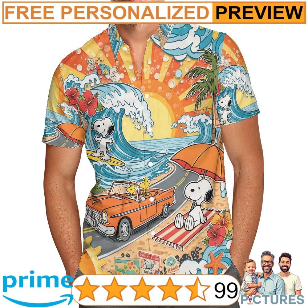 Snoopy Woodstock Summer Beach Peanuts Cartoon Surfing and Travel Graphic 3D All Over Print Shirt