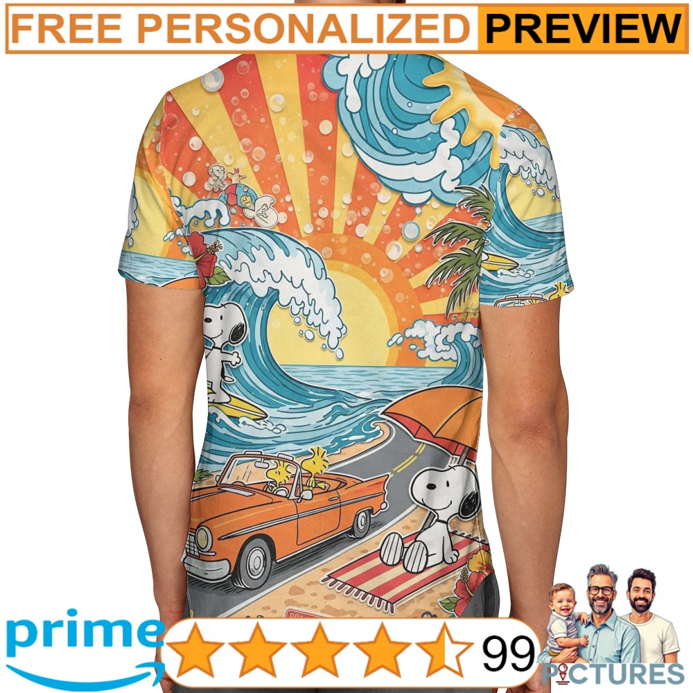Snoopy Woodstock Summer Beach Peanuts Cartoon Surfing and Travel Graphic 3D All Over Print Shirt