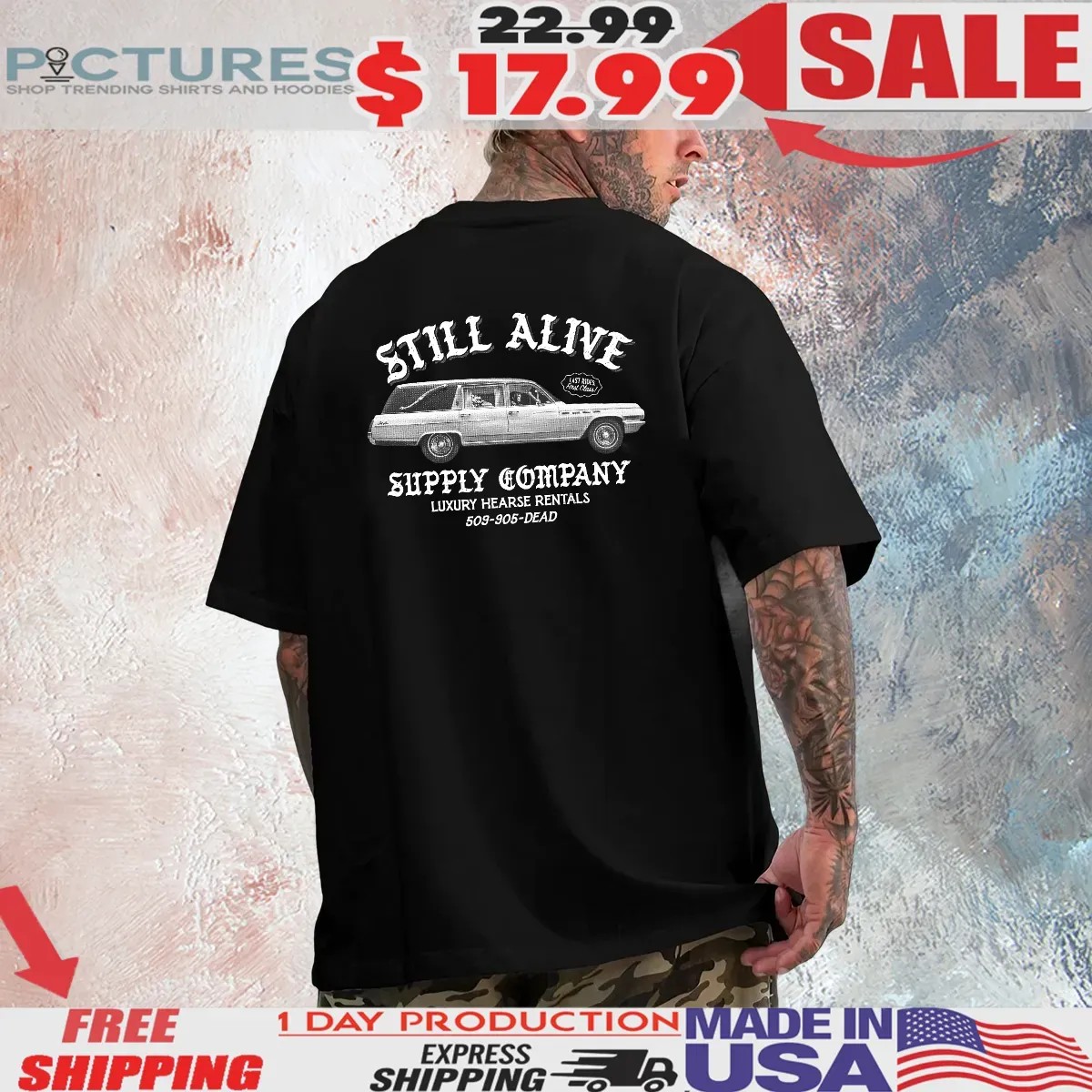 Still Alive Supply Company Luxury Hearse Rentals 509-905-dead Skeleton Driver T Shirt